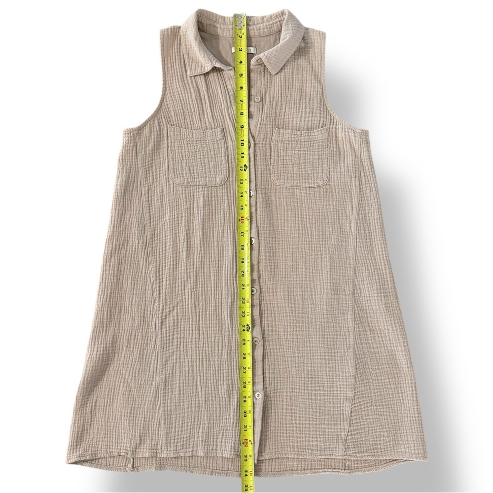 Z Supply New Light Mini Dress Putty Sz M 100% Cotton Gauze Sleeveless Button Up - Picture 7 of 10